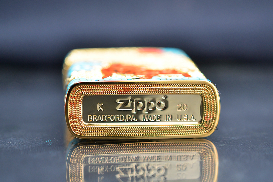 Zippo Mỹ xuất Nhật bọc vàng ốp Trâu Rừng dạ quang