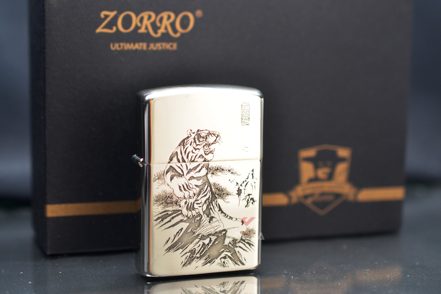 Bật lửa xăng đá Zorro Đồng Trắng Copper Nickel - Hình Hổ