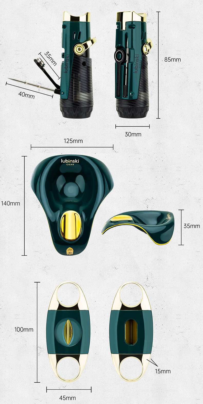 Set phụ kiện xì gà 3 món Lubinski YJA 80021