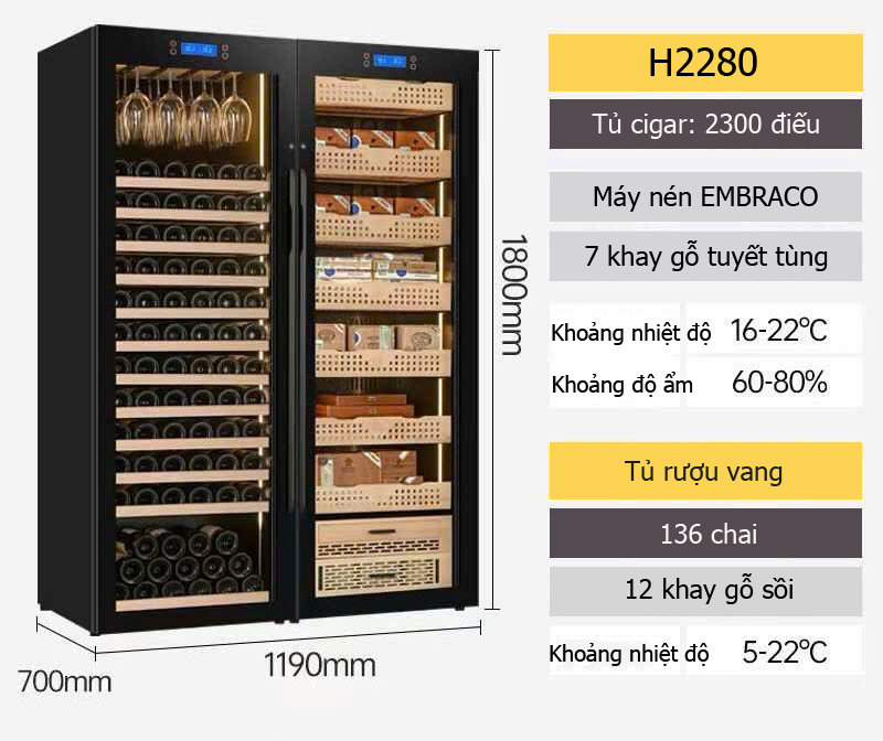 Tủ bảo quản cigar rượu vang Goden Fire H2280