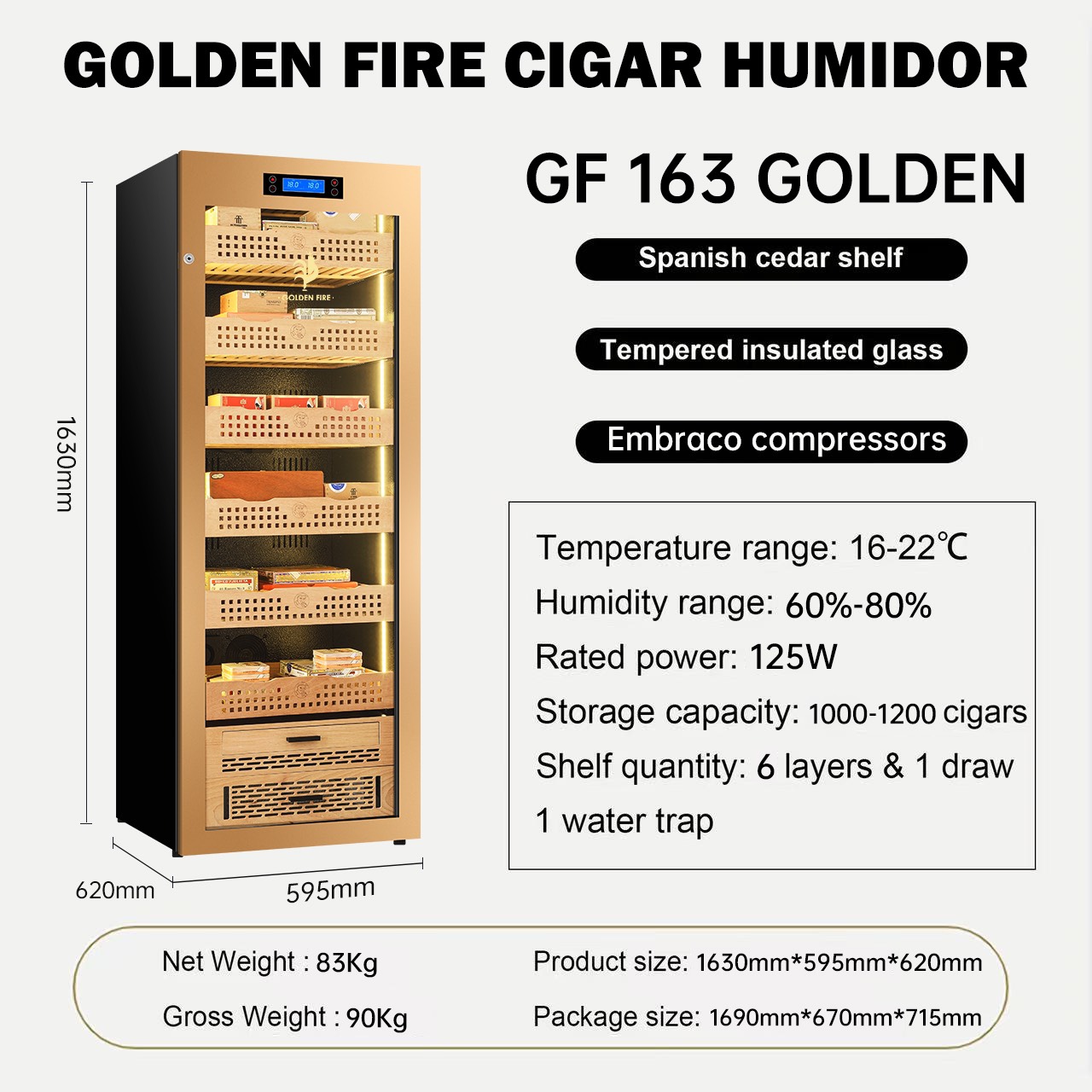 Tủ cigar trên 1000 điếu Golden Fire GF-163
