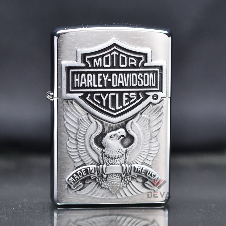 Bật Zippo Mỹ chính hãng ốp Emblem Harley Davidson