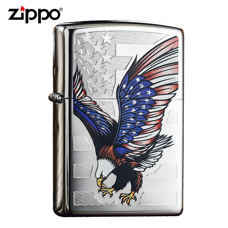 Zippo mạ Chrome hình Lá Cờ và Biểu Tượng Đại Bàng Mỹ