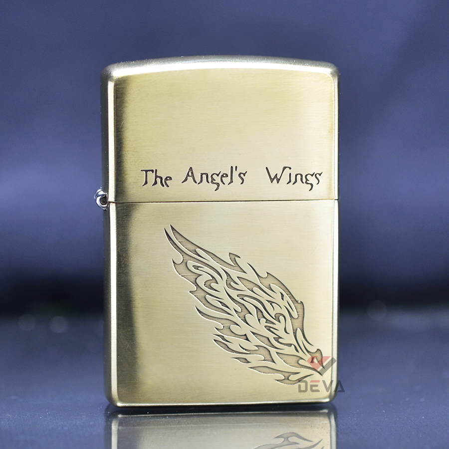 Zippo Mỹ chính hãng khắc ăn mòn axit đôi cánh Thiên Thần The Angel's Wings